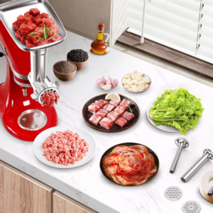 Metal Food Grinder Attachment for Stand Mixers, Meat Grinder Accessories Including Sausage Stuffer Tubes & Holder, Grinding Plates and Blades