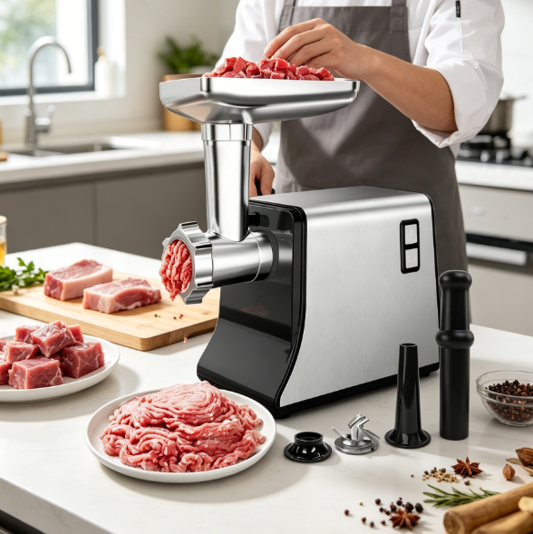 Electric Meat Grinder – Heavy Duty for Home Kitchen, 3 Stainless Steel Cutting Blades, 3 Grinding Plates, Sausage Maker Kit